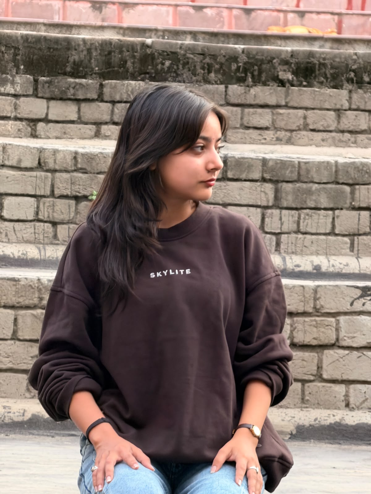 Skylite Dark Brown Oversized Crewneck Sweatshirt