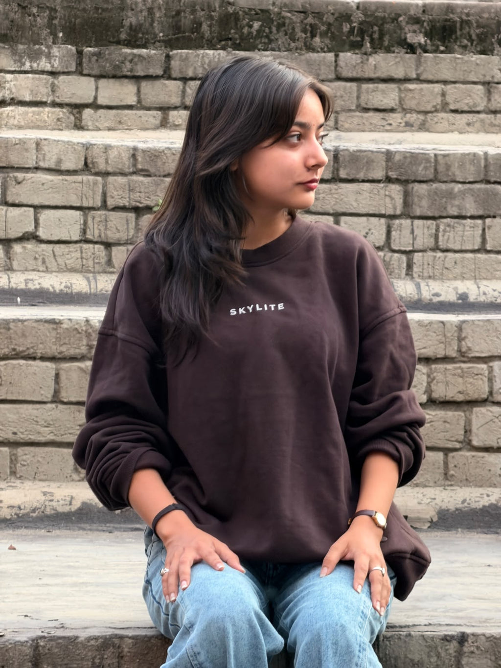 Skylite Dark Brown Oversized Crewneck Sweatshirt