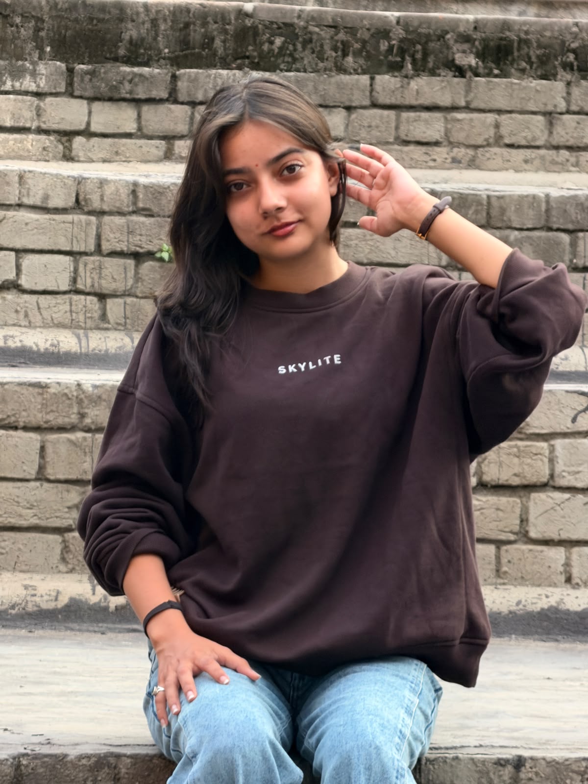 Skylite Dark Brown Oversized Crewneck Sweatshirt