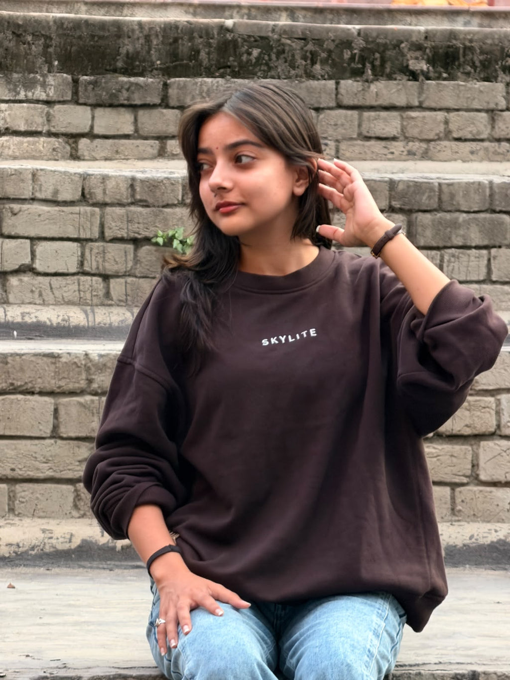 Skylite Dark Brown Oversized Crewneck Sweatshirt