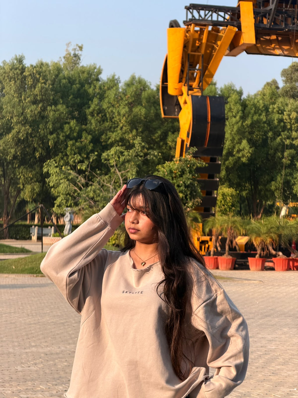 Skylite Beige Oversized Long-Sleeve Sweatshirt