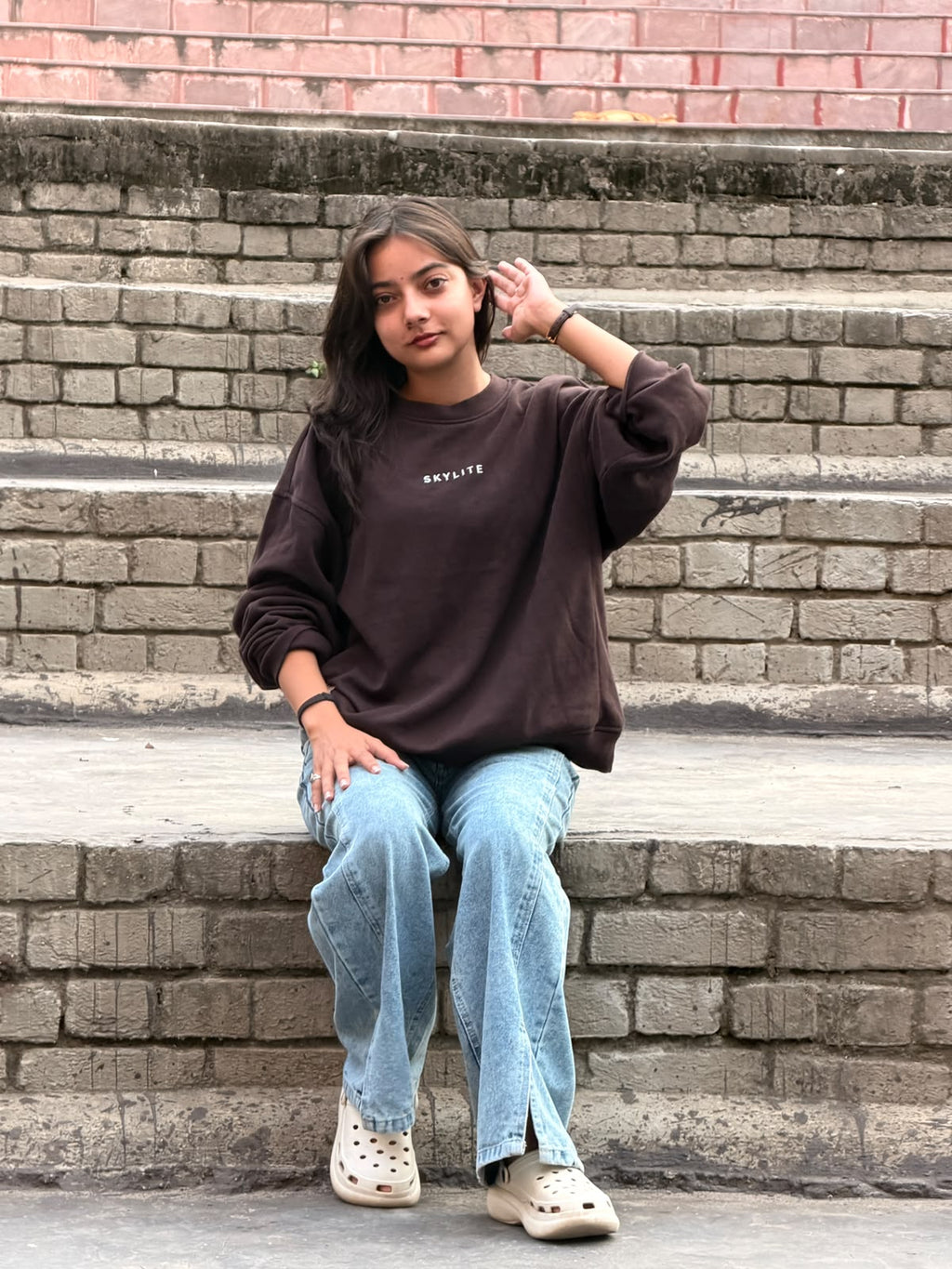 Skylite Dark Brown Oversized Crewneck Sweatshirt