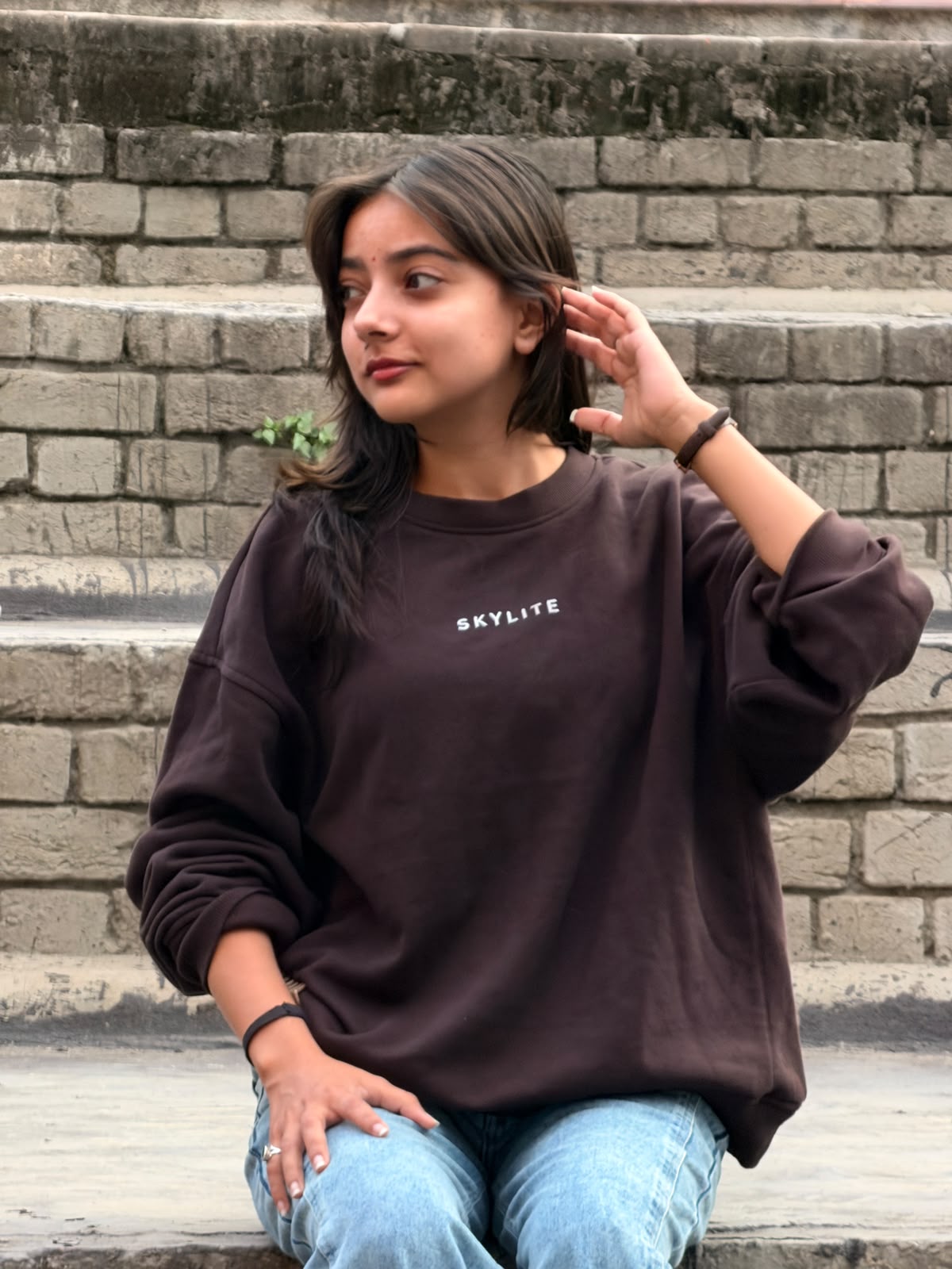 Skylite Dark Brown Oversized Crewneck Sweatshirt