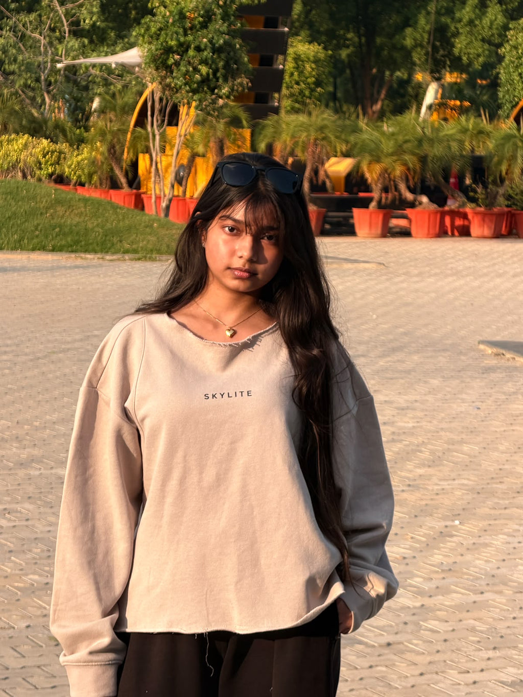Skylite Beige Oversized Long-Sleeve Sweatshirt
