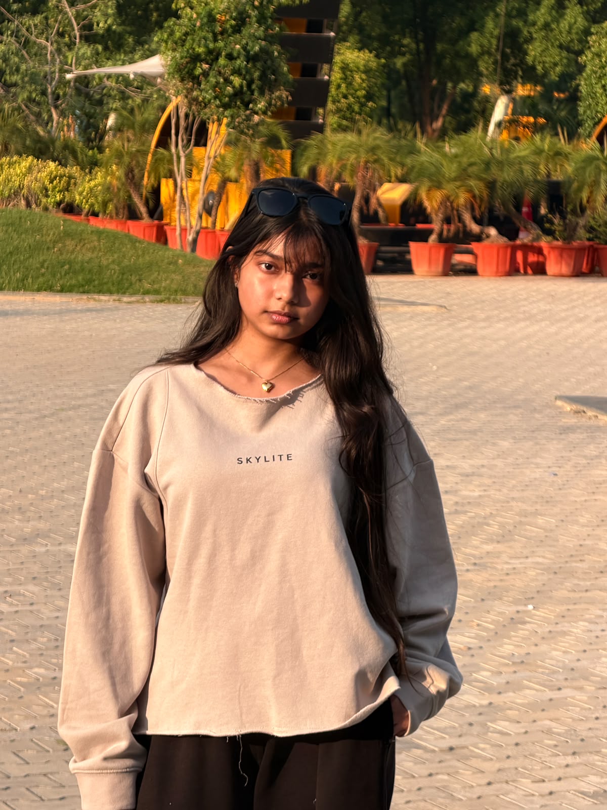 Skylite Beige Oversized Long-Sleeve Sweatshirt